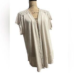 Maurices Beige Knit Open Front Cardigan with Lace Accents